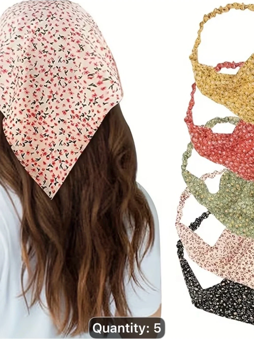 5PCS Floral Print Scarf Headband-elastic- Pink/Green/black/red/yellow